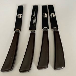 4 Vintage QUIKUT Serrated Steak Knives Dark Brown Handles Stainless Steel.